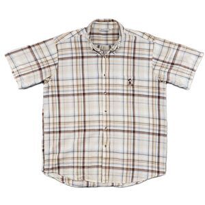 Disney Disneyland Resort Paris Mens XL Brown Plaid Embroidered‎ Mickey Outdoors